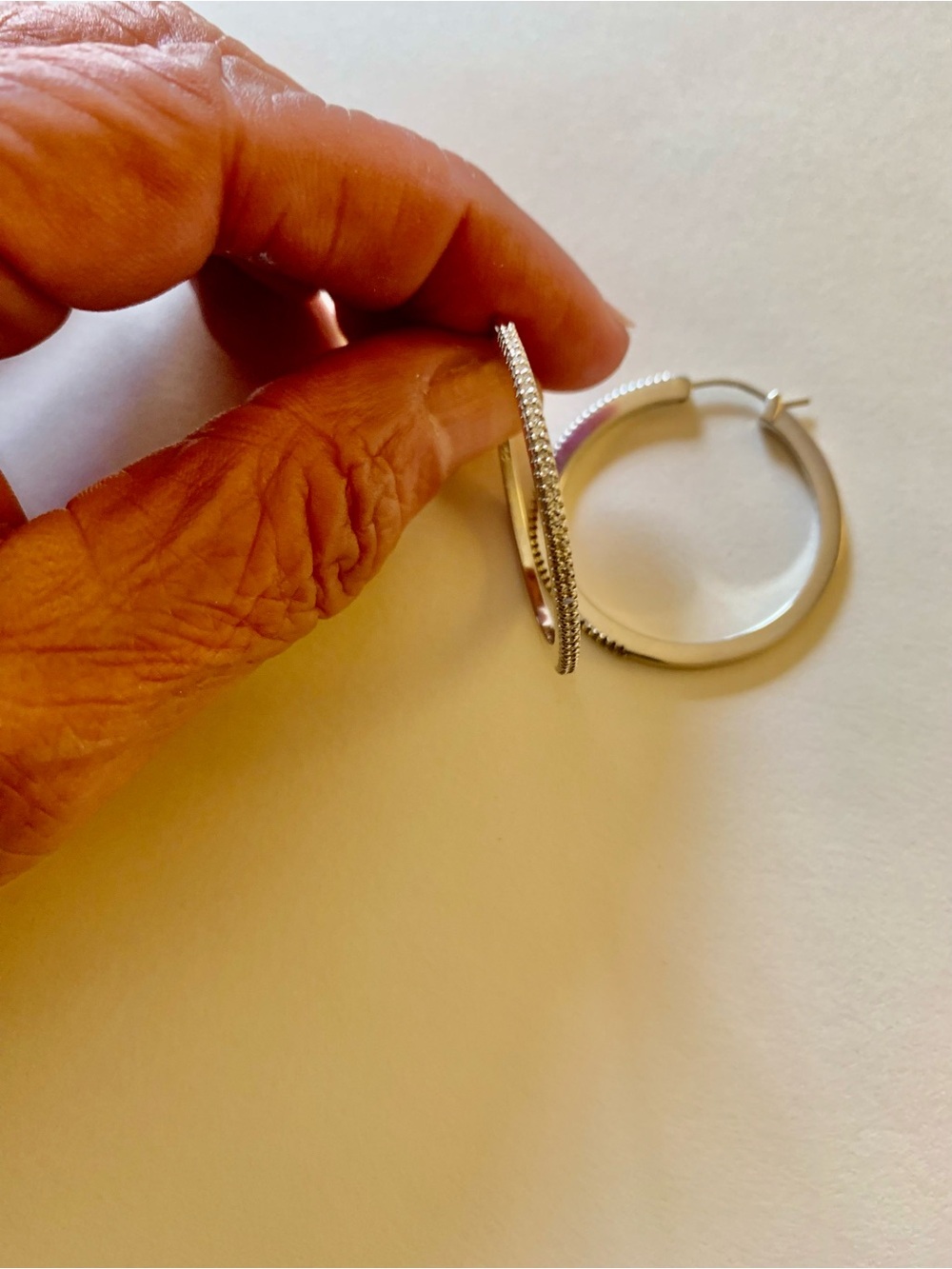 Polished Sterling Silver Textured Hoop Earrings - Silver